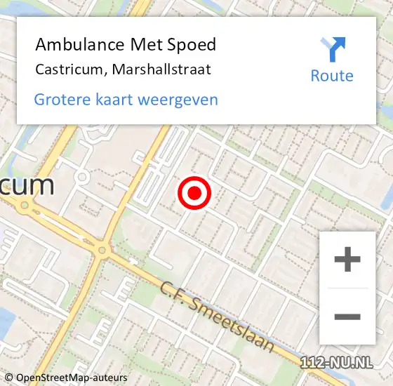 Locatie op kaart van de 112 melding: Ambulance Met Spoed Naar Castricum, Marshallstraat op 21 oktober 2024 13:20