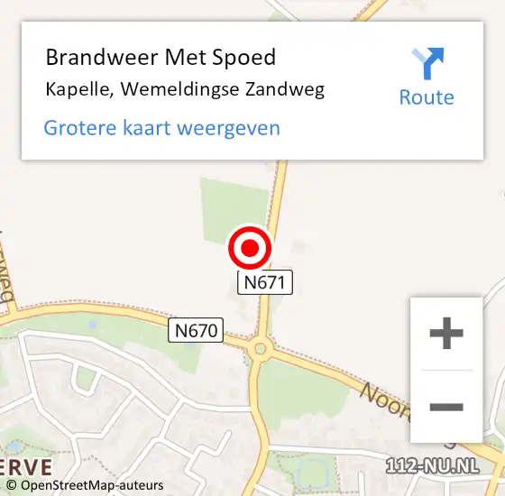 Locatie op kaart van de 112 melding: Brandweer Met Spoed Naar Kapelle, Wemeldingse Zandweg op 21 oktober 2024 13:41