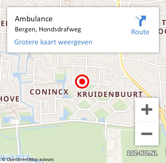 Locatie op kaart van de 112 melding: Ambulance Bergen, Hondsdrafweg op 21 oktober 2024 13:53