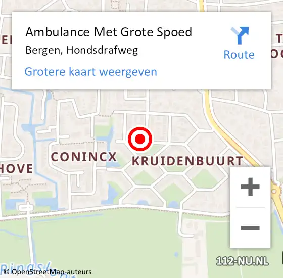 Locatie op kaart van de 112 melding: Ambulance Met Grote Spoed Naar Bergen, Hondsdrafweg op 21 oktober 2024 13:54