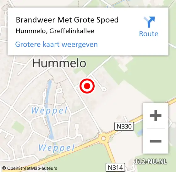 Locatie op kaart van de 112 melding: Brandweer Met Grote Spoed Naar Hummelo, Greffelinkallee op 21 oktober 2024 14:10