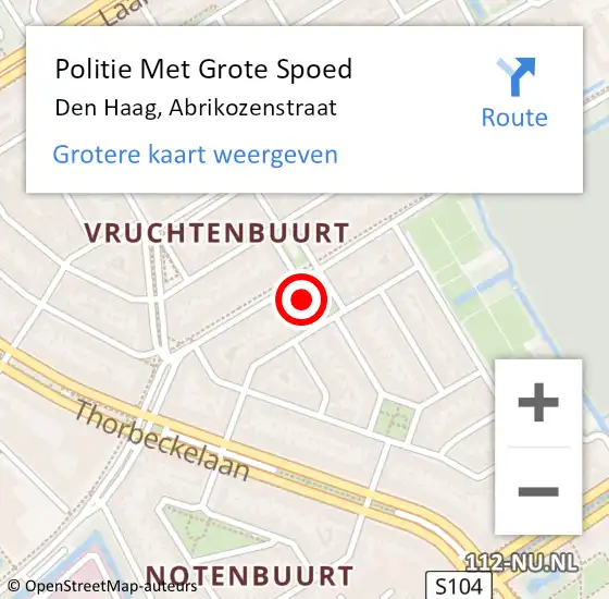 Locatie op kaart van de 112 melding: Politie Met Grote Spoed Naar Den Haag, Abrikozenstraat op 21 oktober 2024 14:25