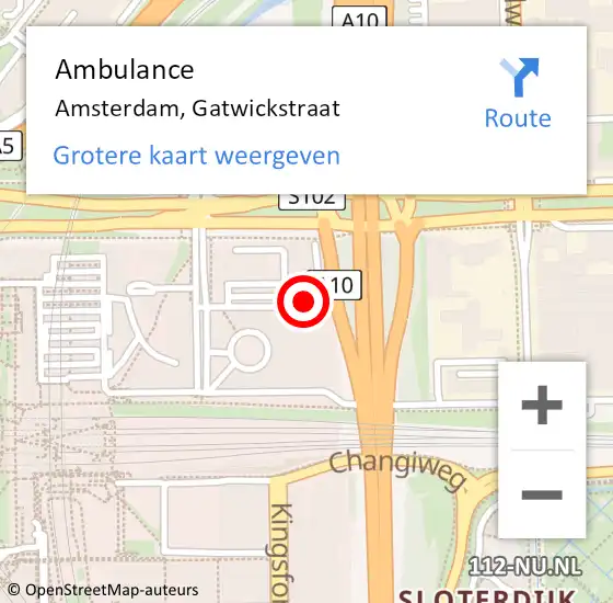 Locatie op kaart van de 112 melding: Ambulance Amsterdam, Gatwickstraat op 21 oktober 2024 14:52