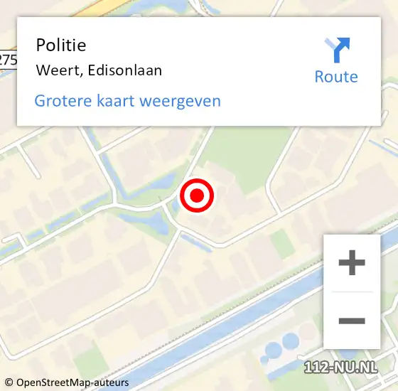 Locatie op kaart van de 112 melding: Politie Weert, Edisonlaan op 21 oktober 2024 14:53