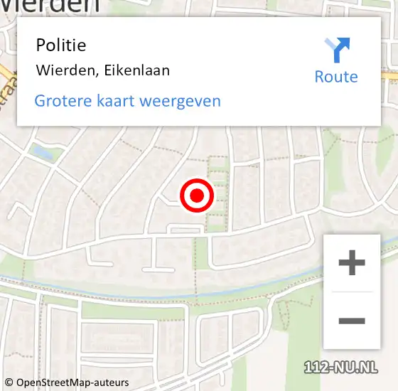 Locatie op kaart van de 112 melding: Politie Wierden, Eikenlaan op 21 oktober 2024 15:08