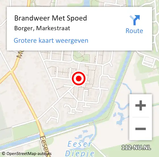 Locatie op kaart van de 112 melding: Brandweer Met Spoed Naar Borger, Markestraat op 21 oktober 2024 15:23