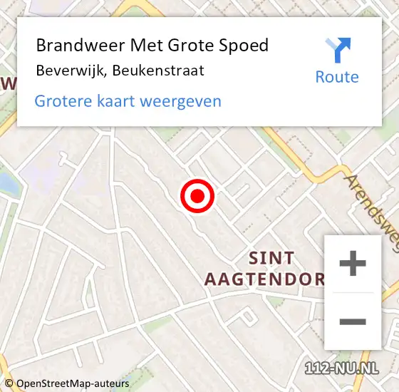 Locatie op kaart van de 112 melding: Brandweer Met Grote Spoed Naar Beverwijk, Beukenstraat op 21 oktober 2024 15:25