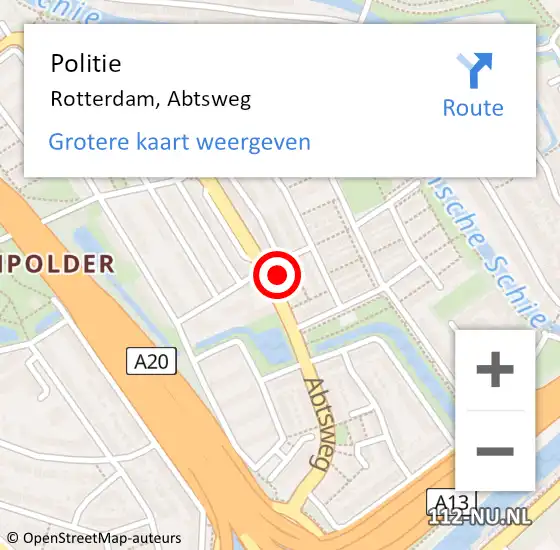 Locatie op kaart van de 112 melding: Politie Rotterdam, Abtsweg op 21 oktober 2024 15:58