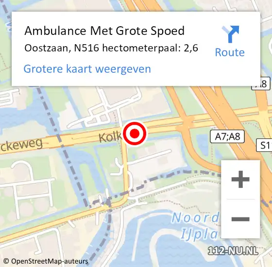 Locatie op kaart van de 112 melding: Ambulance Met Grote Spoed Naar Oostzaan, N516 hectometerpaal: 2,6 op 21 oktober 2024 16:29