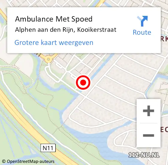 Locatie op kaart van de 112 melding: Ambulance Met Spoed Naar Alphen aan den Rijn, Kooikerstraat op 21 oktober 2024 17:12