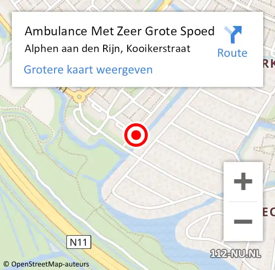 Locatie op kaart van de 112 melding: Ambulance Met Zeer Grote Spoed Naar Alphen aan den Rijn, Kooikerstraat op 21 oktober 2024 17:13