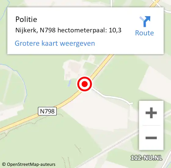 Locatie op kaart van de 112 melding: Politie Nijkerk, N798 hectometerpaal: 10,3 op 21 oktober 2024 17:30