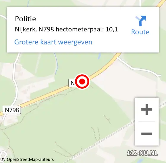 Locatie op kaart van de 112 melding: Politie Nijkerk, N798 hectometerpaal: 10,1 op 21 oktober 2024 17:30