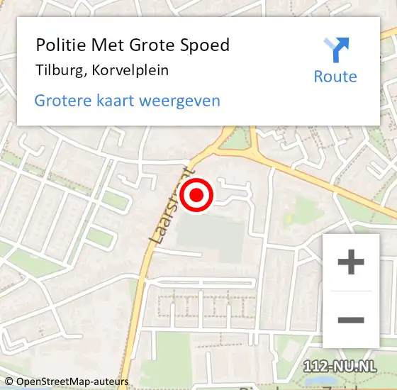 Locatie op kaart van de 112 melding: Politie Met Grote Spoed Naar Tilburg, Korvelplein op 21 oktober 2024 17:43