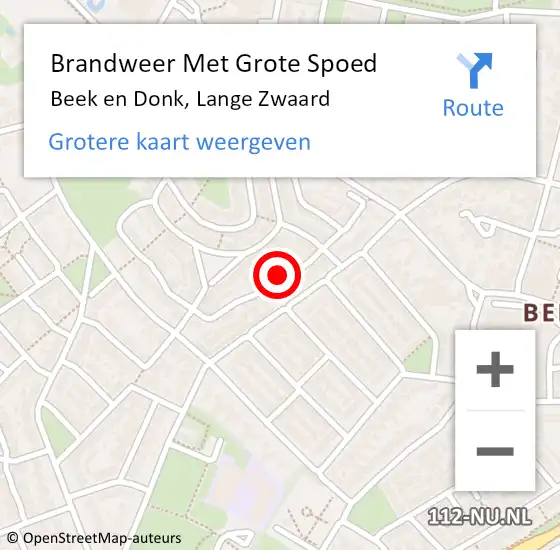 Locatie op kaart van de 112 melding: Brandweer Met Grote Spoed Naar Beek en Donk, Lange Zwaard op 21 oktober 2024 17:50