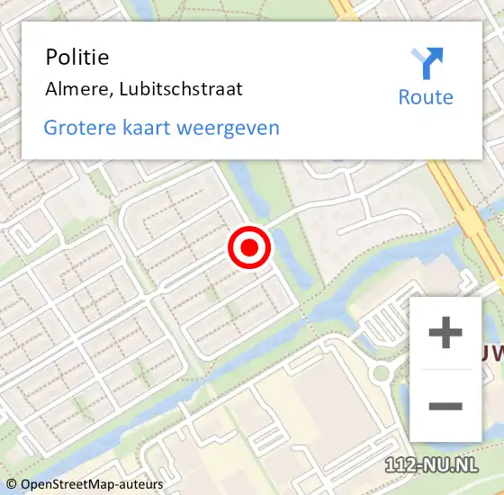 Locatie op kaart van de 112 melding: Politie Almere, Lubitschstraat op 21 oktober 2024 18:03