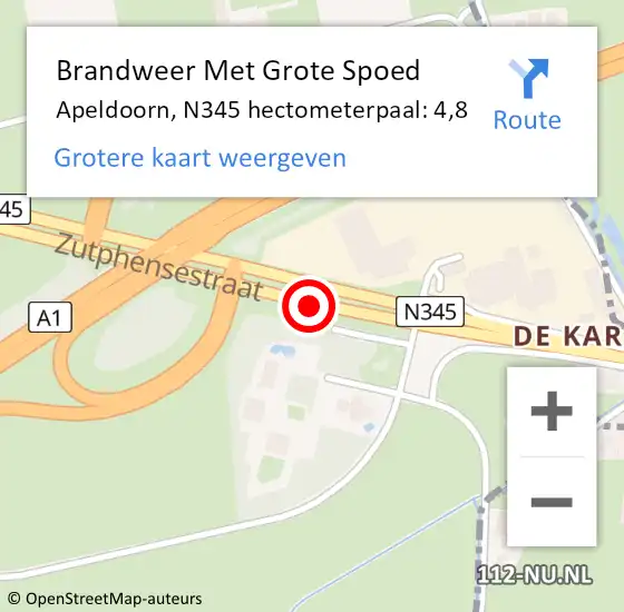 Locatie op kaart van de 112 melding: Brandweer Met Grote Spoed Naar Apeldoorn, N345 hectometerpaal: 4,8 op 21 oktober 2024 18:19