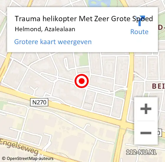 Locatie op kaart van de 112 melding: Trauma helikopter Met Zeer Grote Spoed Naar Helmond, Azalealaan op 21 oktober 2024 18:34