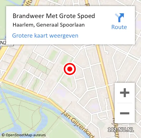 Locatie op kaart van de 112 melding: Brandweer Met Grote Spoed Naar Haarlem, Generaal Spoorlaan op 21 oktober 2024 18:45