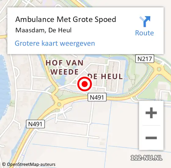 Locatie op kaart van de 112 melding: Ambulance Met Grote Spoed Naar Maasdam, De Heul op 24 oktober 2014 10:06