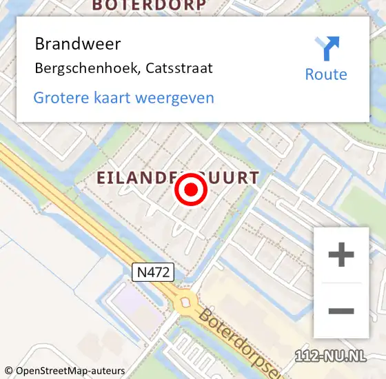 Locatie op kaart van de 112 melding: Brandweer Bergschenhoek, Catsstraat op 21 oktober 2024 18:56