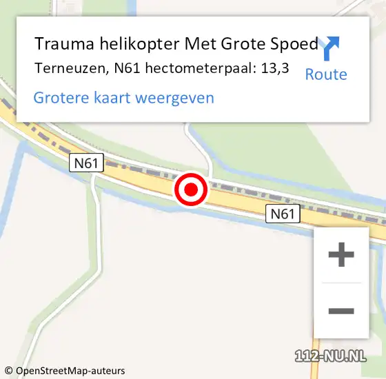 Locatie op kaart van de 112 melding: Trauma helikopter Met Grote Spoed Naar Terneuzen, N61 hectometerpaal: 13,3 op 21 oktober 2024 19:02