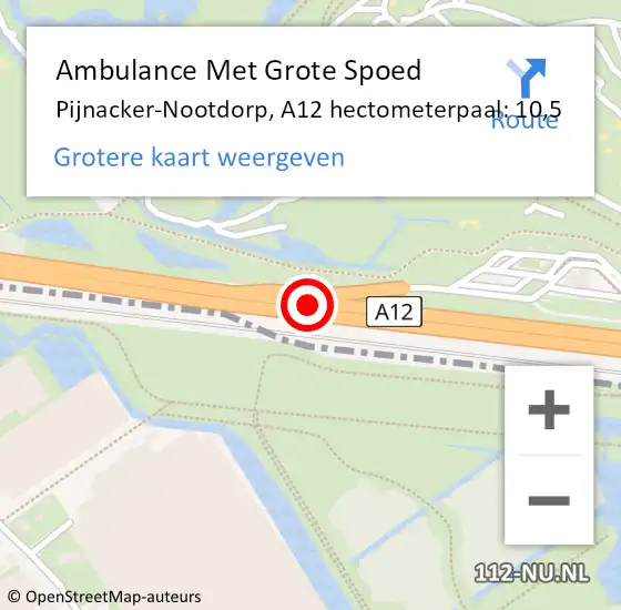 Locatie op kaart van de 112 melding: Ambulance Met Grote Spoed Naar Pijnacker-Nootdorp, A12 hectometerpaal: 10,5 op 21 oktober 2024 19:06