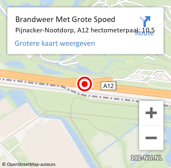 Locatie op kaart van de 112 melding: Brandweer Met Grote Spoed Naar Pijnacker-Nootdorp, A12 hectometerpaal: 10,5 op 21 oktober 2024 19:10