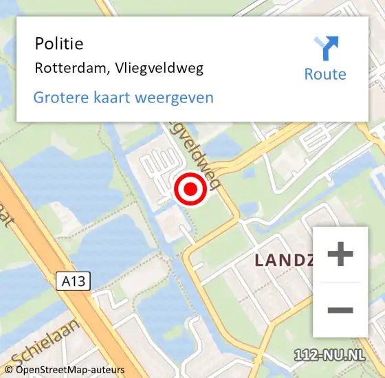 Locatie op kaart van de 112 melding: Politie Rotterdam, Vliegveldweg op 21 oktober 2024 19:33