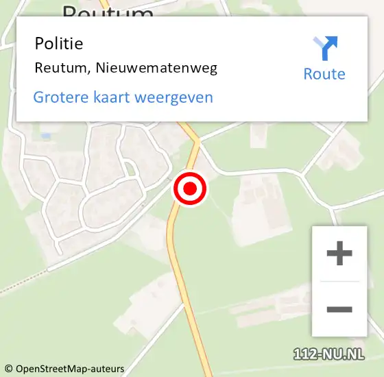 Locatie op kaart van de 112 melding: Politie Reutum, Nieuwematenweg op 21 oktober 2024 19:36