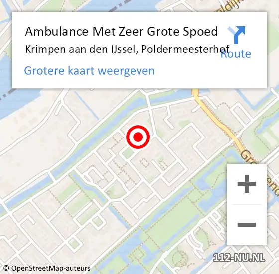 Locatie op kaart van de 112 melding: Ambulance Met Zeer Grote Spoed Naar Krimpen aan den IJssel, Poldermeesterhof op 21 oktober 2024 19:38