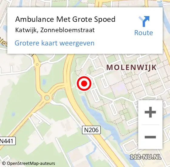 Locatie op kaart van de 112 melding: Ambulance Met Grote Spoed Naar Katwijk, Zonnebloemstraat op 21 oktober 2024 19:51