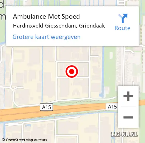 Locatie op kaart van de 112 melding: Ambulance Met Spoed Naar Hardinxveld-Giessendam, Griendaak op 21 oktober 2024 19:52