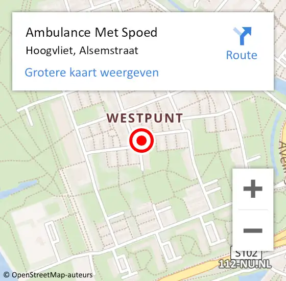 Locatie op kaart van de 112 melding: Ambulance Met Spoed Naar Hoogvliet, Alsemstraat op 21 oktober 2024 19:58