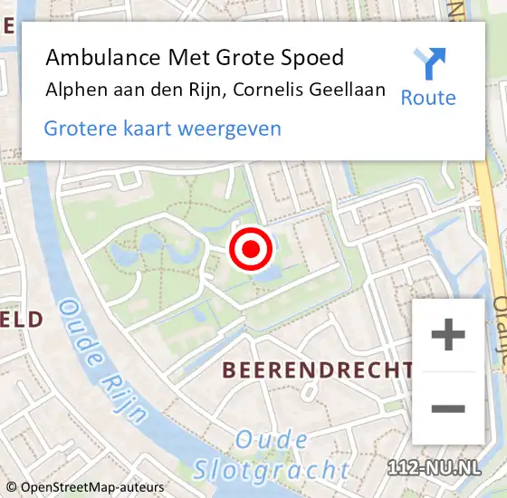 Locatie op kaart van de 112 melding: Ambulance Met Grote Spoed Naar Alphen aan den Rijn, Cornelis Geellaan op 21 oktober 2024 20:09