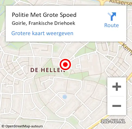 Locatie op kaart van de 112 melding: Politie Met Grote Spoed Naar Goirle, Frankische Driehoek op 21 oktober 2024 20:18