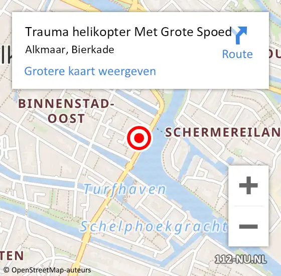 Locatie op kaart van de 112 melding: Trauma helikopter Met Grote Spoed Naar Alkmaar, Bierkade op 21 oktober 2024 20:19