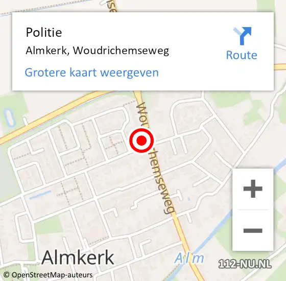 Locatie op kaart van de 112 melding: Politie Almkerk, Woudrichemseweg op 21 oktober 2024 20:39