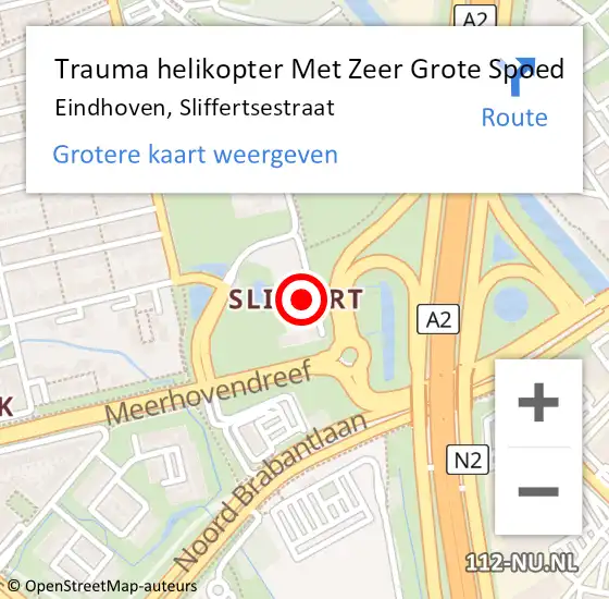 Locatie op kaart van de 112 melding: Trauma helikopter Met Zeer Grote Spoed Naar Eindhoven, Sliffertsestraat op 21 oktober 2024 20:43