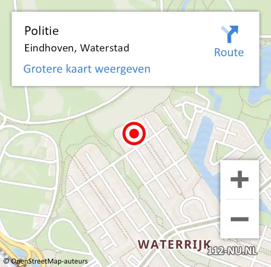 Locatie op kaart van de 112 melding: Politie Eindhoven, Waterstad op 21 oktober 2024 20:46