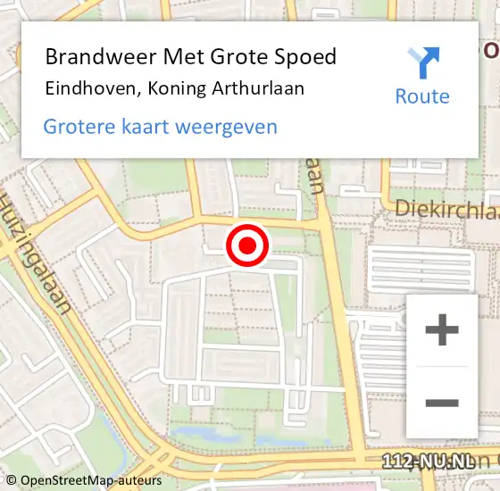 Locatie op kaart van de 112 melding: Brandweer Met Grote Spoed Naar Eindhoven, Koning Arthurlaan op 21 oktober 2024 20:50