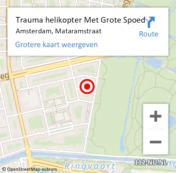 Locatie op kaart van de 112 melding: Trauma helikopter Met Grote Spoed Naar Amsterdam, Mataramstraat op 21 oktober 2024 21:19