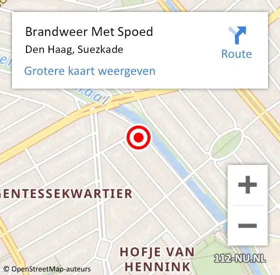 Locatie op kaart van de 112 melding: Brandweer Met Spoed Naar Den Haag, Suezkade op 21 oktober 2024 21:19