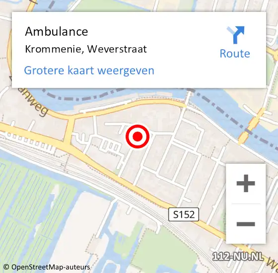 Locatie op kaart van de 112 melding: Ambulance Krommenie, Weverstraat op 21 oktober 2024 22:33