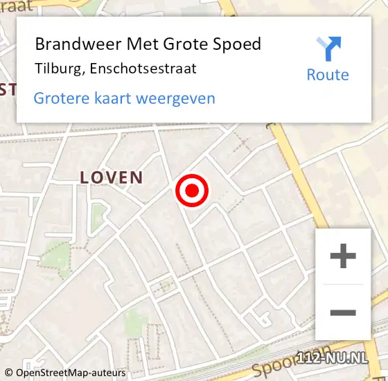 Locatie op kaart van de 112 melding: Brandweer Met Grote Spoed Naar Tilburg, Enschotsestraat op 21 oktober 2024 22:43