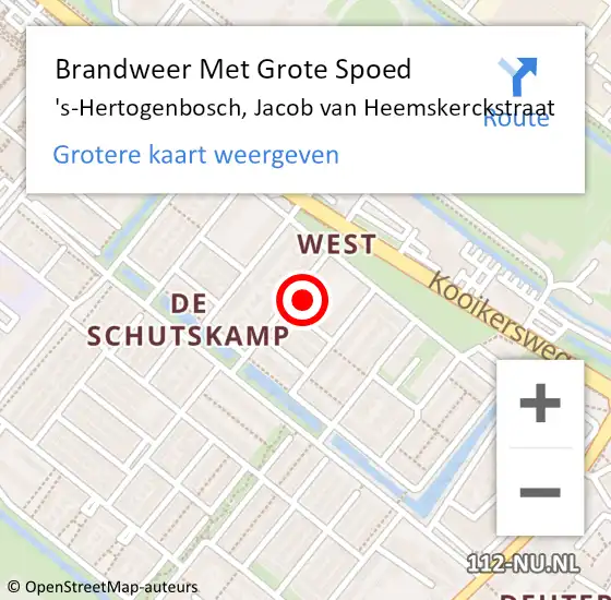 Locatie op kaart van de 112 melding: Brandweer Met Grote Spoed Naar 's-Hertogenbosch, Jacob van Heemskerckstraat op 21 oktober 2024 23:28