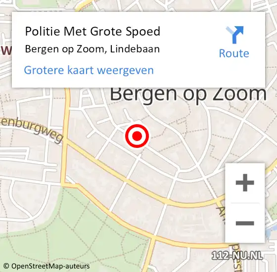 Locatie op kaart van de 112 melding: Politie Met Grote Spoed Naar Bergen op Zoom, Lindebaan op 22 oktober 2024 00:24