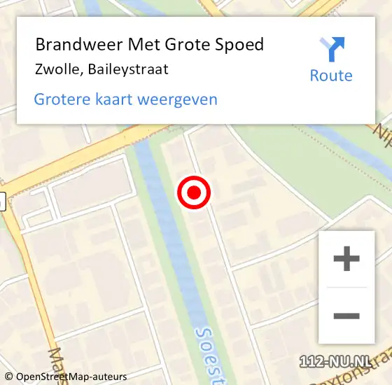 Locatie op kaart van de 112 melding: Brandweer Met Grote Spoed Naar Zwolle, Baileystraat op 22 oktober 2024 01:19