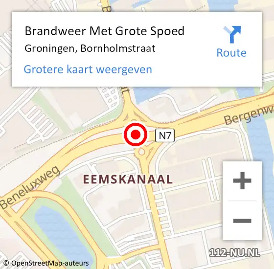 Locatie op kaart van de 112 melding: Brandweer Met Grote Spoed Naar Groningen, Bornholmstraat op 24 oktober 2014 10:26