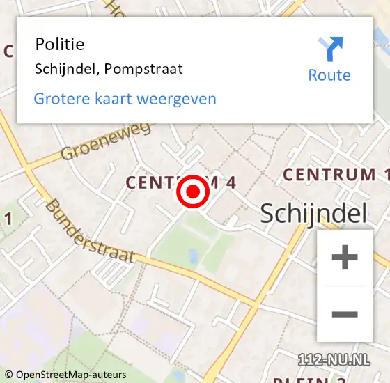 Locatie op kaart van de 112 melding: Politie Schijndel, Pompstraat op 22 oktober 2024 01:49